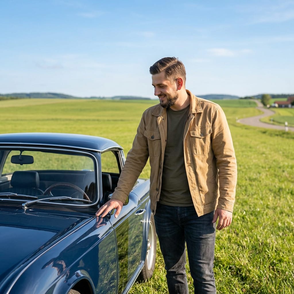 Christian Garic, Kfz-Sachverständiger, bei der Fahrzeugbesichtigung vor Ort
